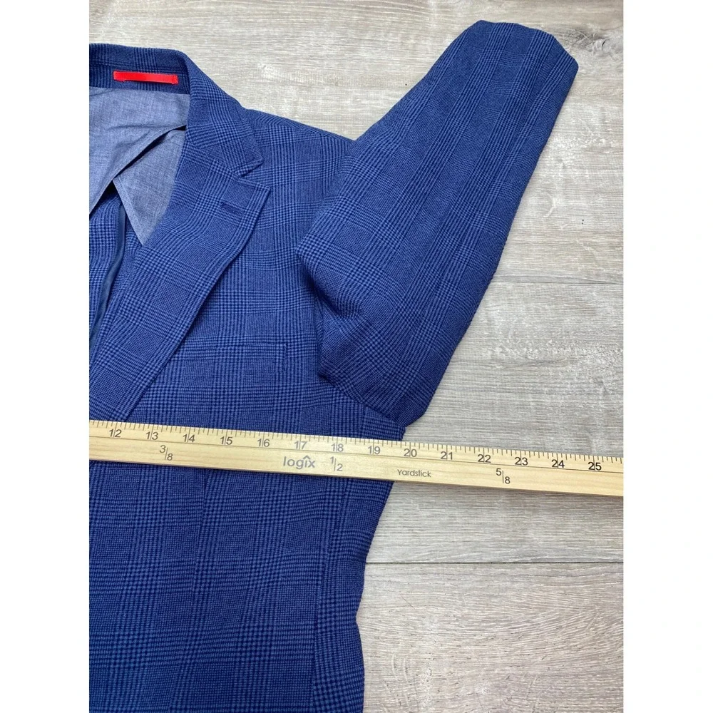 Lucky Brand Blazer Slim Fit Men 40R Blue Glen Plaid Sport Coat Two Button Jacket